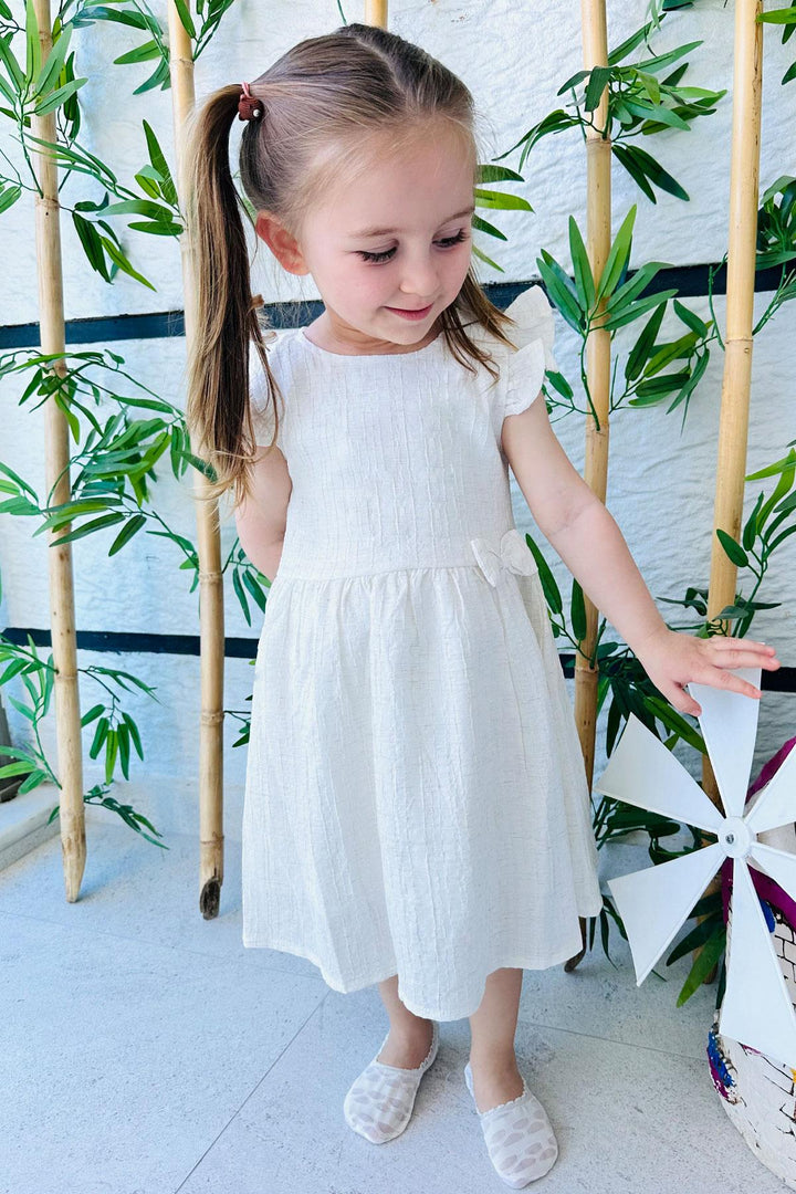 BRE Breeze Girl's Dress with Bow Sleeves Frilled 3-7 Years, Ecru - Enerhodar