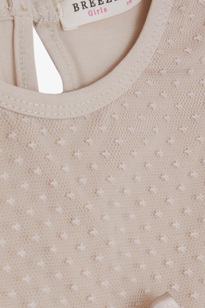 BRE Breeze Girl's Dress with Bow Tulle 3-8 Years, Beige - New Albany