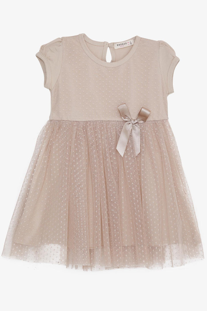 BRE Breeze Girl's Dress with Bow Tulle 3-8 Years, Beige - New Albany