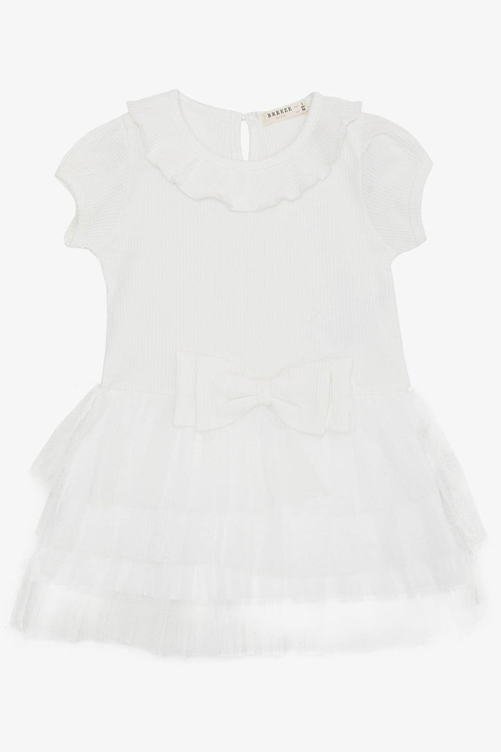 BRE Breeze Girl's Dress with Bow Tulle Ruffled Shoulder 1.5-5 Years, Ecru - Wyoming