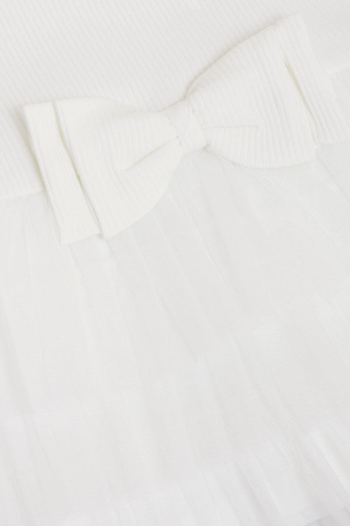 BRE Breeze Girl's Dress with Bow Tulle Ruffled Shoulder 1.5-5 Years, Ecru - Wyoming