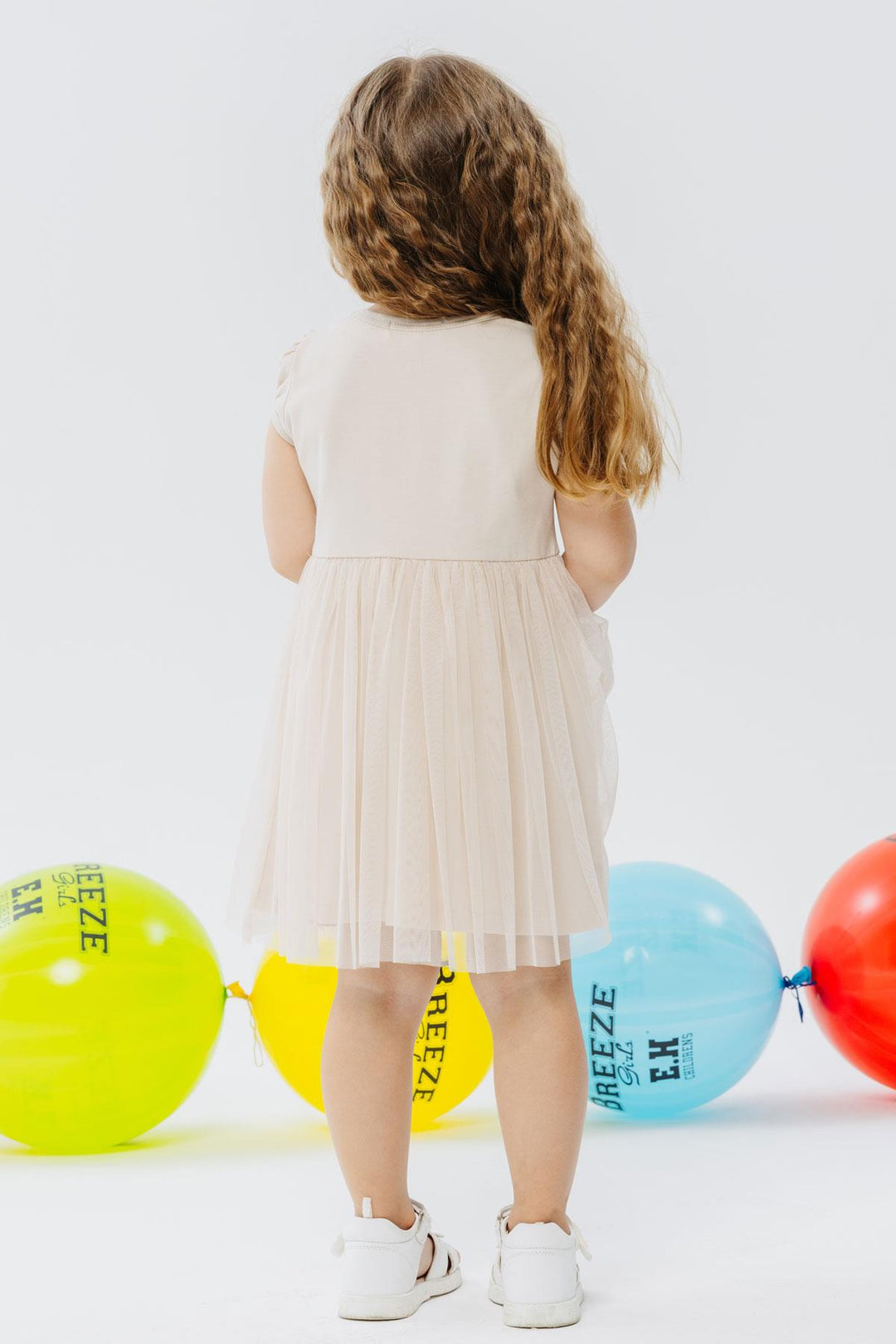 BRE Breeze Girl's Dress with Cute Cat Print and Glasses, 1.5-5 Years, Beige - Arona