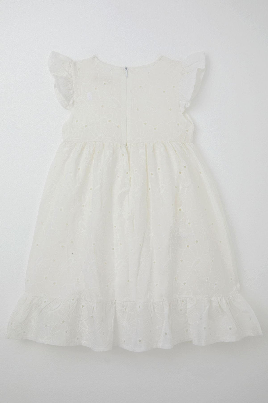 BRE Breeze Girl's Dress with Lace Flower Embroidery, 4-9 Years, Ecru - Lubny