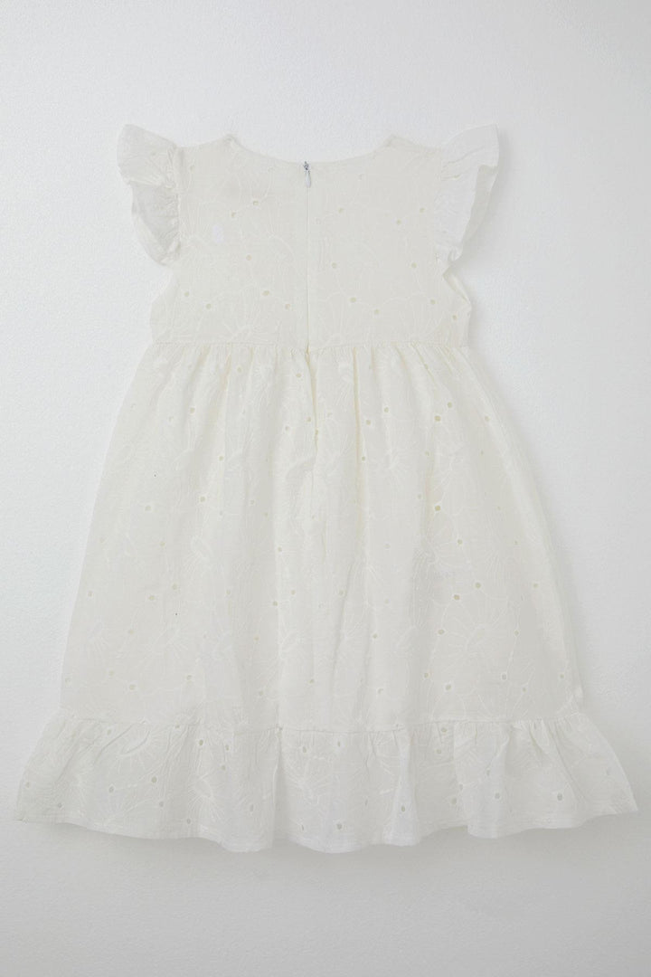BRE Breeze Girl's Dress with Lace Flower Embroidery, 4-9 Years, Ecru - Lubny