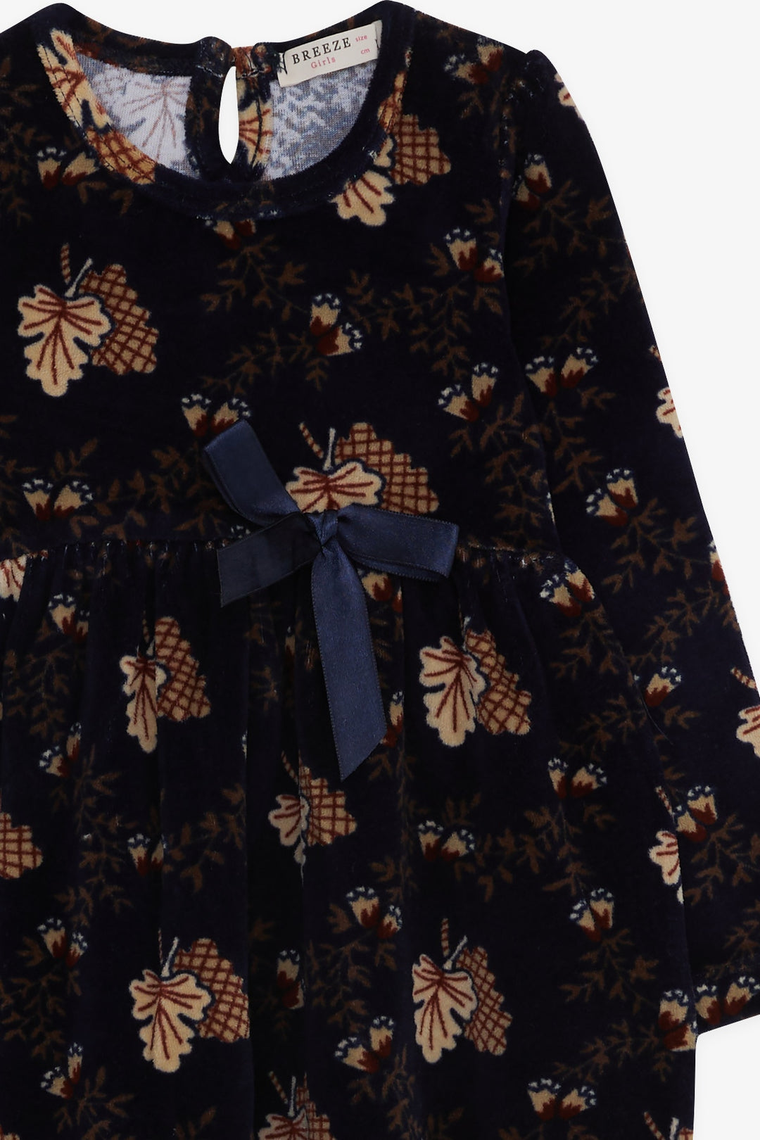 BRE Breeze Girl's Dress Velvet Flower Patterned 1.5-5 Years, Navy Blue - Strood