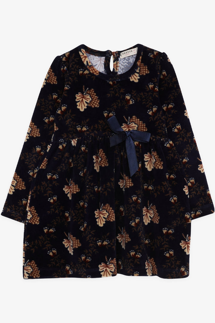 BRE Breeze Girl's Dress Velvet Flower Patterned 1.5-5 Years, Navy Blue - Strood