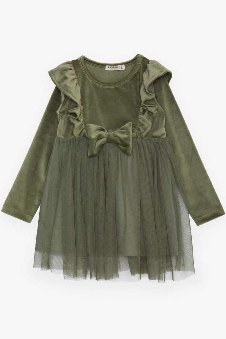 BRE Breeze Girl's Dress Velvet Bow Tutu 3-8 Years, Khaki Green - Beverly