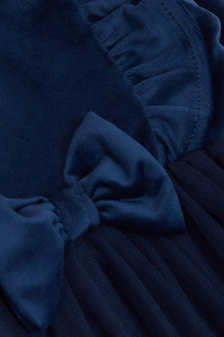 BRE Breeze Girl's Dress Velvet Bow Tulle 3-8 Years, Navy Blue - Ecatepec