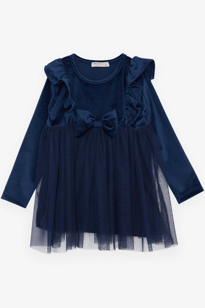 BRE Breeze Girl's Dress Velvet Bow Tulle 3-8 Years, Navy Blue - Ecatepec