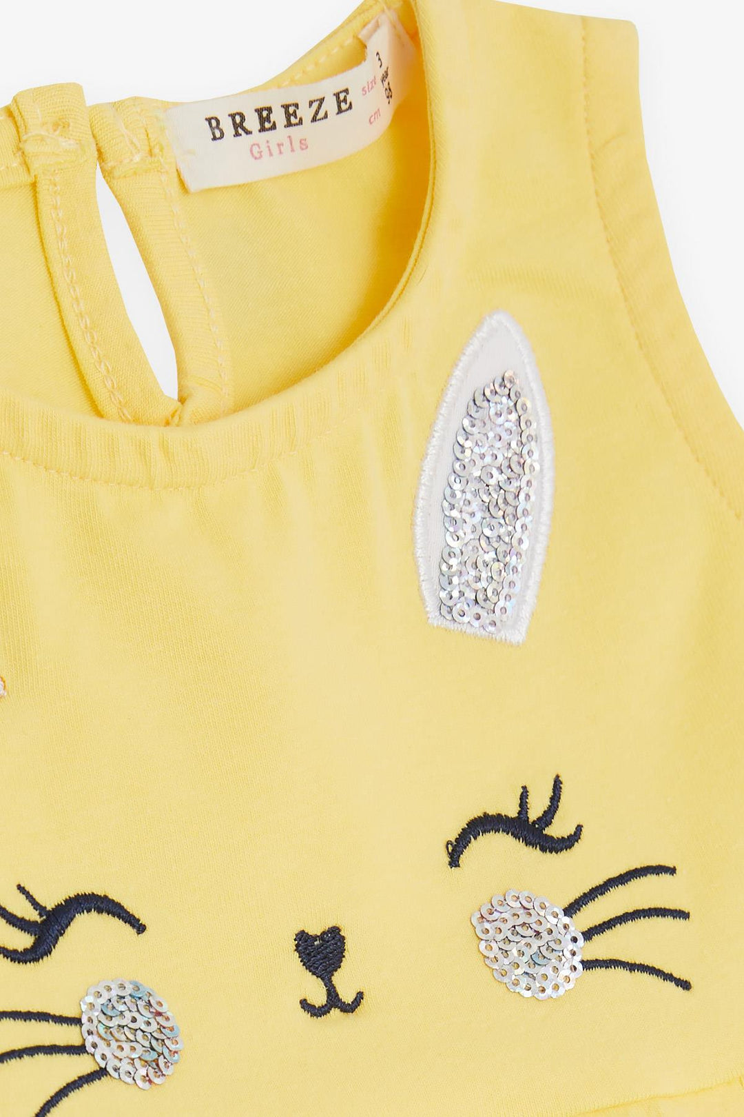 BRE Breeze Girl Dress Embroidered Sequined Cute Cat Printed 1.5-5 Years, Yellow - Unna