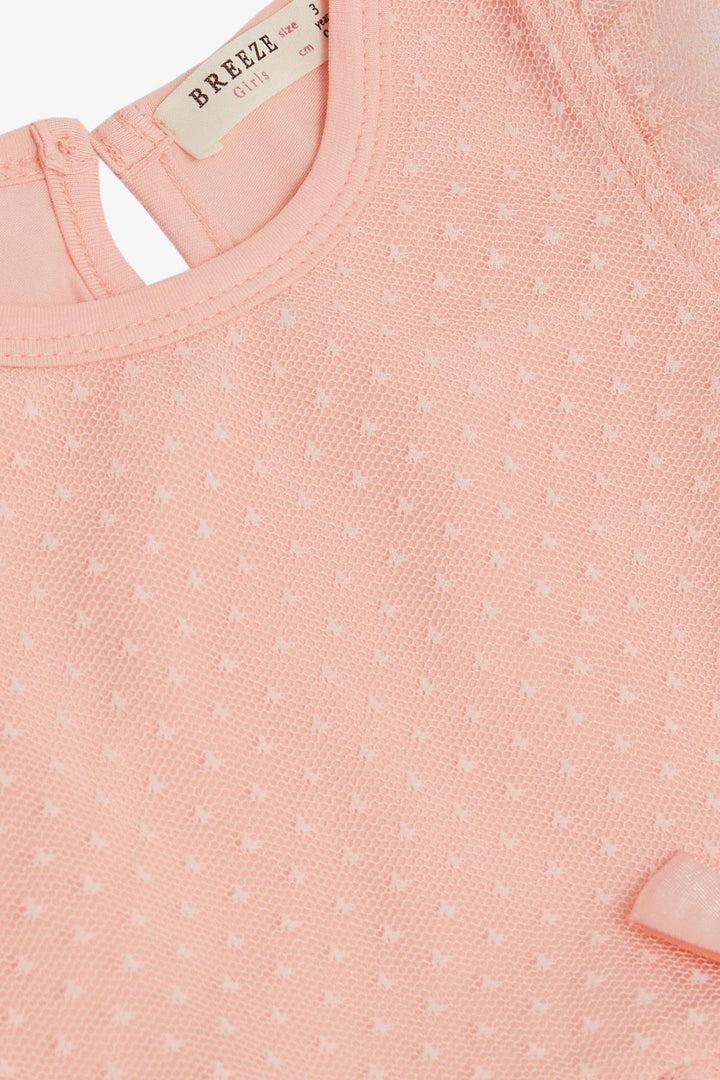 BRE Breeze Girl's Dress with Ruffled Tulle Patterned Shoulder Skirt, 3-8 Years, Salmon - Franklin