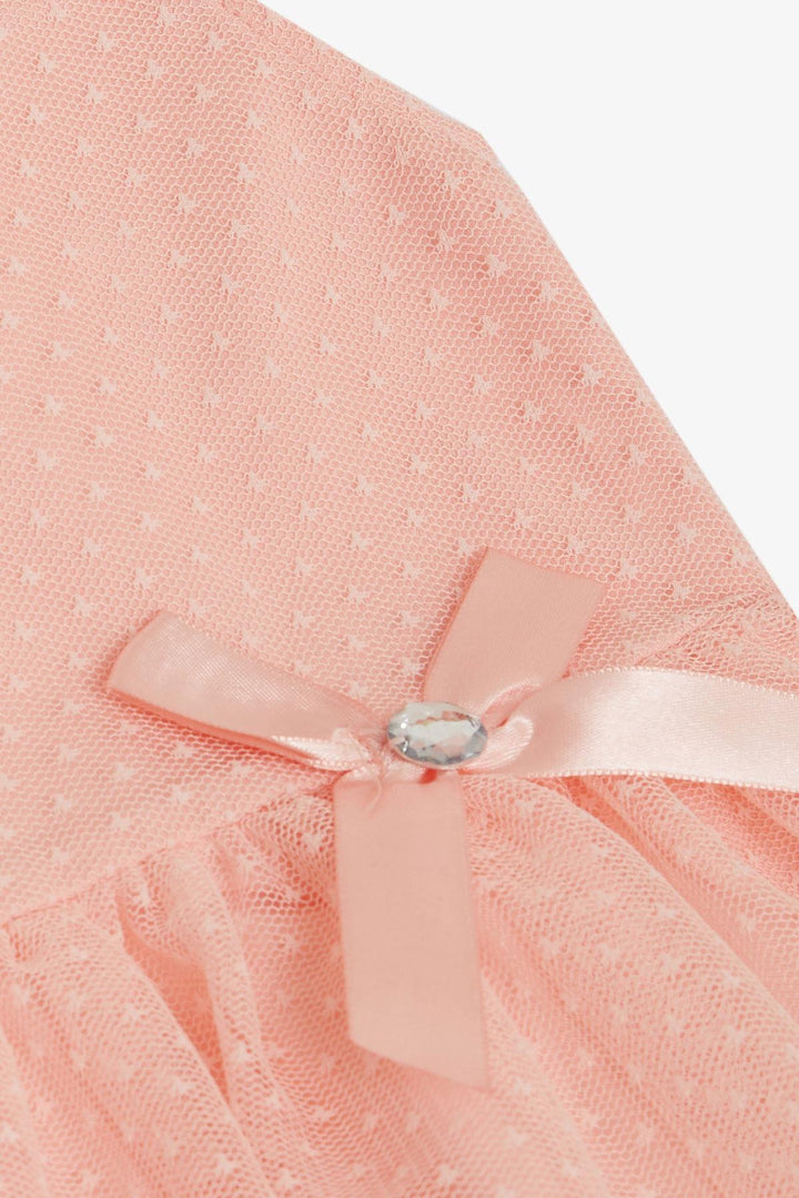 BRE Breeze Girl's Dress with Ruffled Tulle Patterned Shoulder Skirt, 3-8 Years, Salmon - Franklin