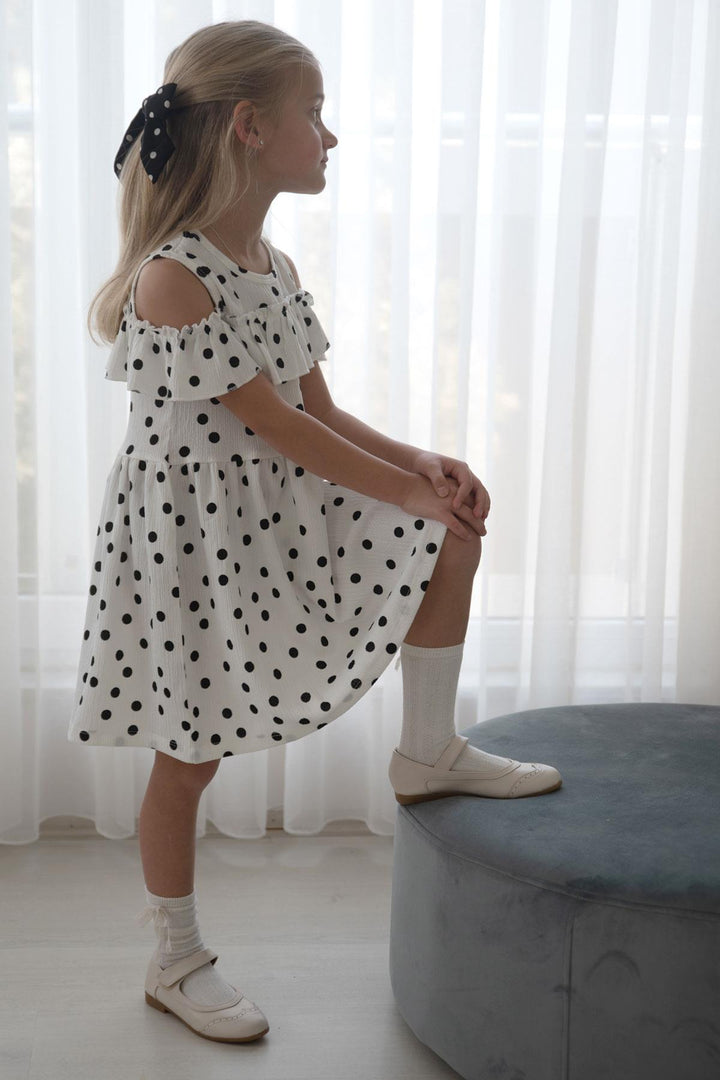 BRE Breeze Girl's Dress with Polka Dot Pattern, 3-7 Years, White - Halle