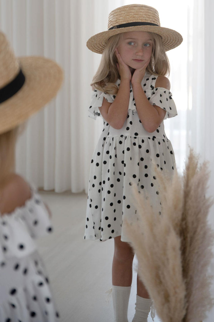 BRE Breeze Girl's Dress with Polka Dot Pattern, 3-7 Years, White - Halle