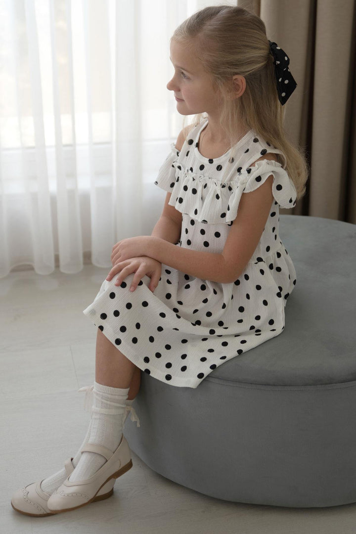 BRE Breeze Girl's Dress with Polka Dot Pattern, 3-7 Years, White - Halle