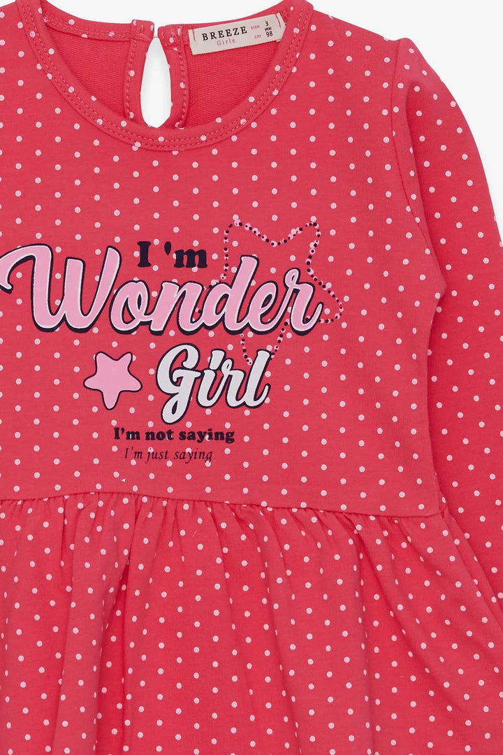 BRE Breeze Girl's Dress with Polka Dot Pattern Print, Coral, 3-7 Years - Glenrothes