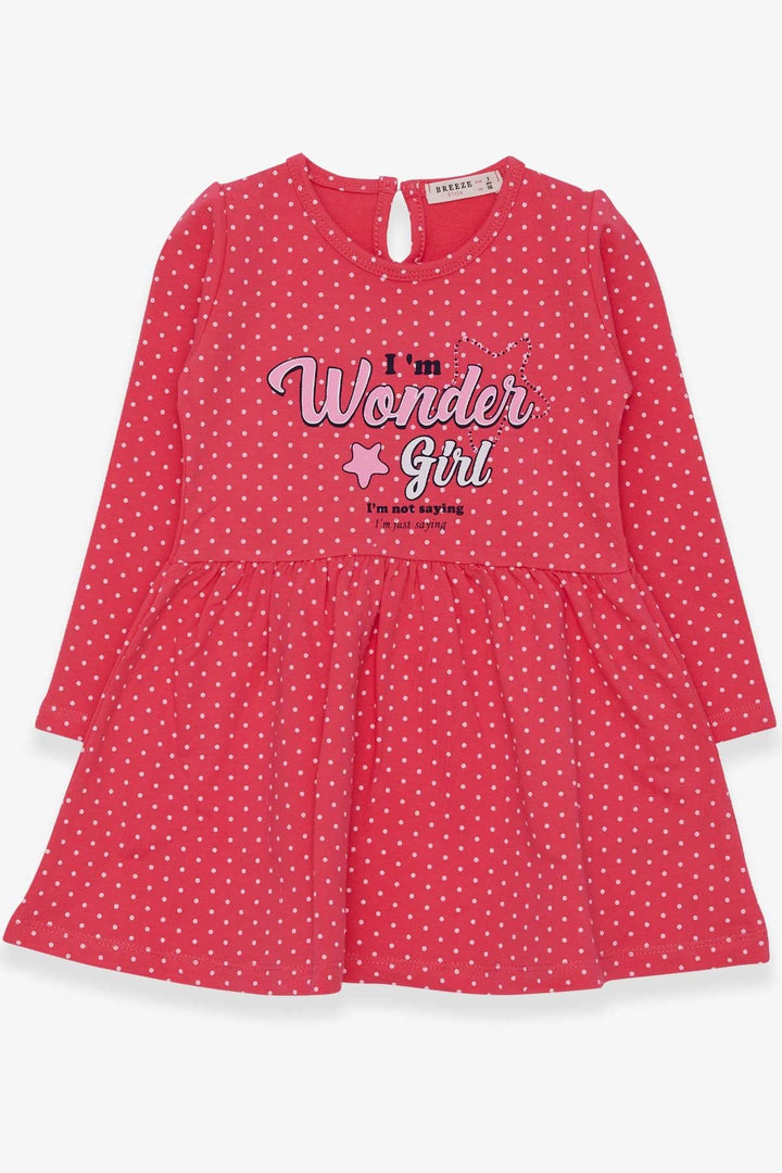 BRE Breeze Girl's Dress with Polka Dot Pattern Print, Coral, 3-7 Years - Glenrothes