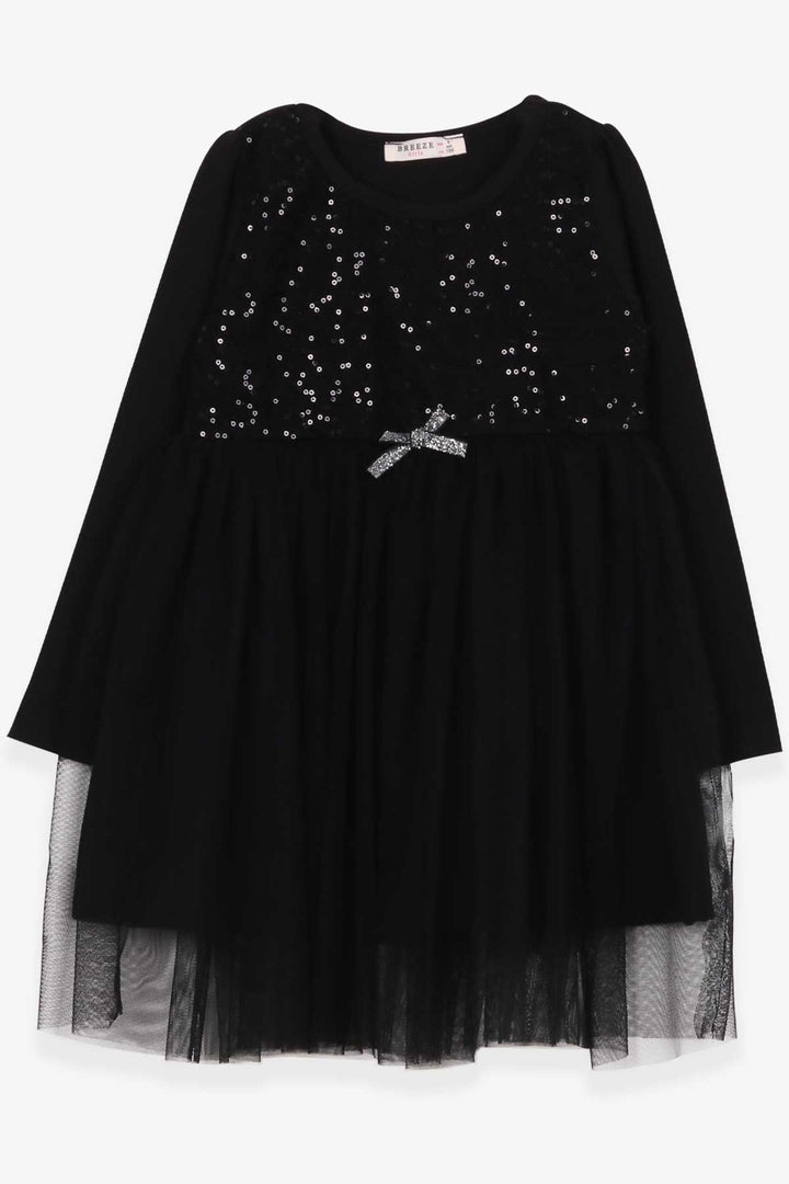 BRE Breeze Girl's Dress with Sequins and Bow Tulle, 4-9 Years, Black - Rouen