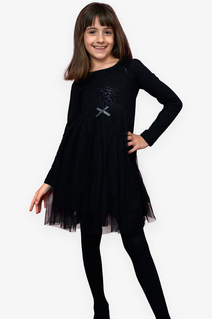 BRE Breeze Girl's Dress with Sequins and Bow Tulle, 4-9 Years, Black - Rouen