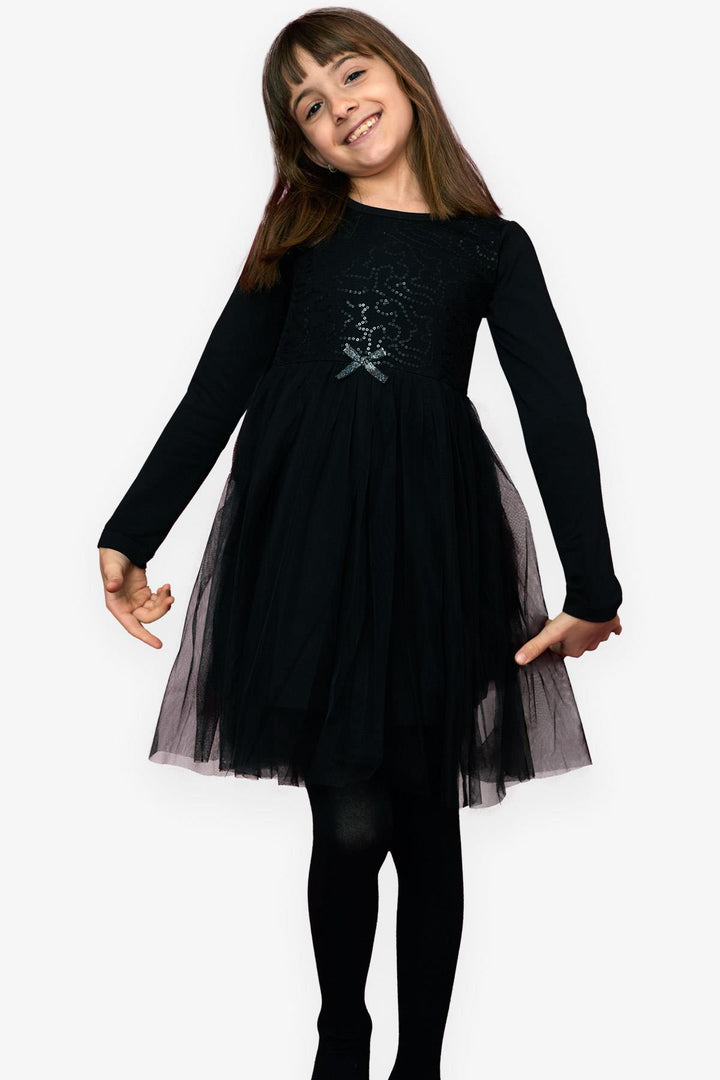 BRE Breeze Girl's Dress with Sequins and Bow Tulle, 4-9 Years, Black - Rouen