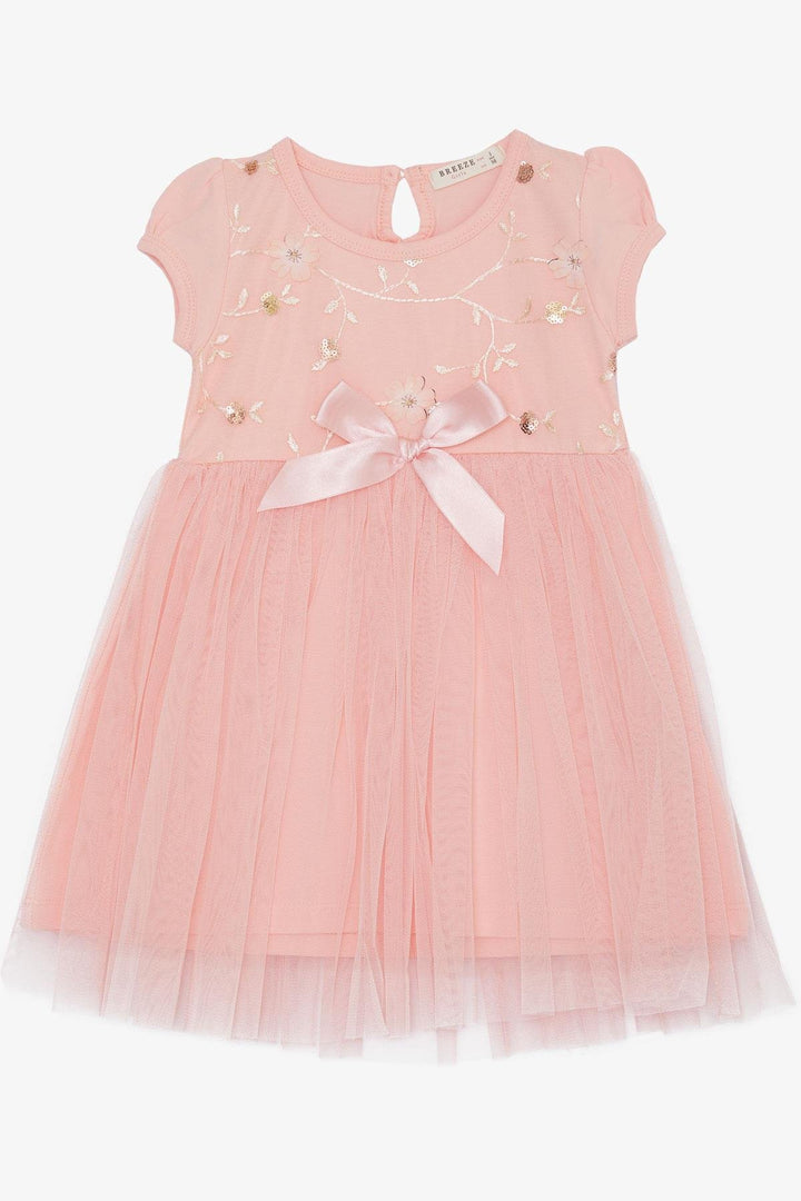BRE Breeze Girl's Dress with Sequin Embroidery and Bow Tulle 1.5-5 Years, Salmon - Năvodari