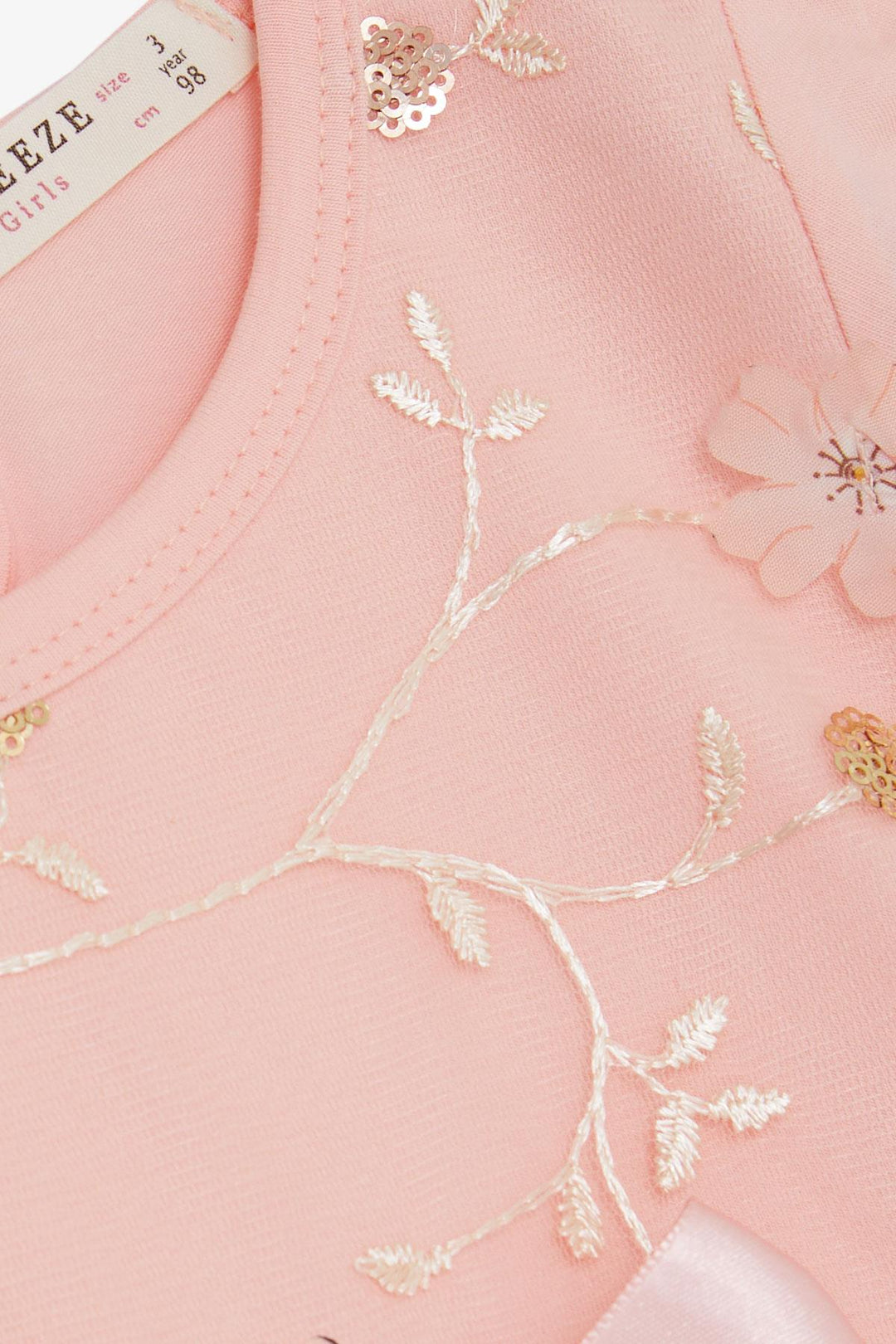 BRE Breeze Girl's Dress with Sequin Embroidery and Bow Tulle 1.5-5 Years, Salmon - Năvodari