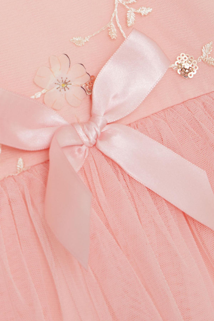 BRE Breeze Girl's Dress with Sequin Embroidery and Bow Tulle 1.5-5 Years, Salmon - Năvodari