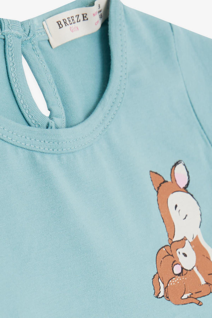 BRE Breeze Girl's Dress Cute Deer Printed 1.5-5 Years, Mint Green - Grand Island