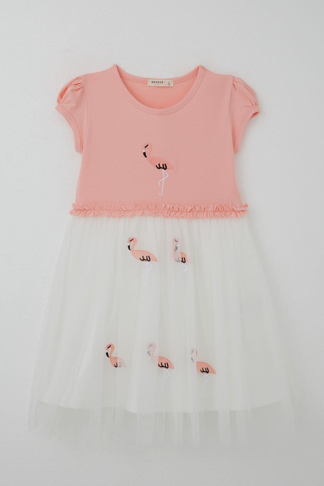 BRE Breeze Girl's Dress Cute Flamingo Embroidered Tulle 4-8 Years, Salmon - Wilrijk