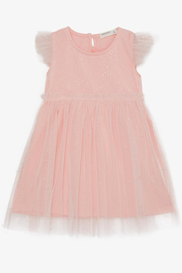 BRE Breeze Girl's Dress with Sequined Tulle Frills, 3-7 Years, Salmon - Yasynuvata