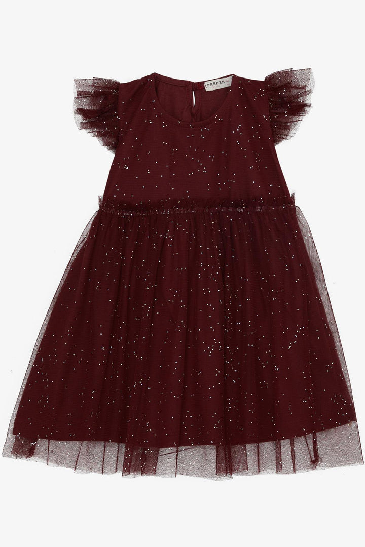 BRE Breeze Girl's Dress with Sequined Tulle Frills, 3-7 Years, Burgundy - Kaufbeuren
