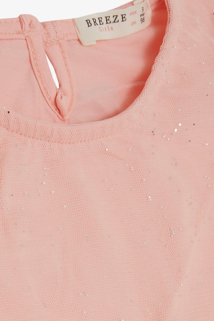 BRE Breeze Girl's Dress with Sequined Tulle Frills, 3-7 Years, Salmon - Yasynuvata
