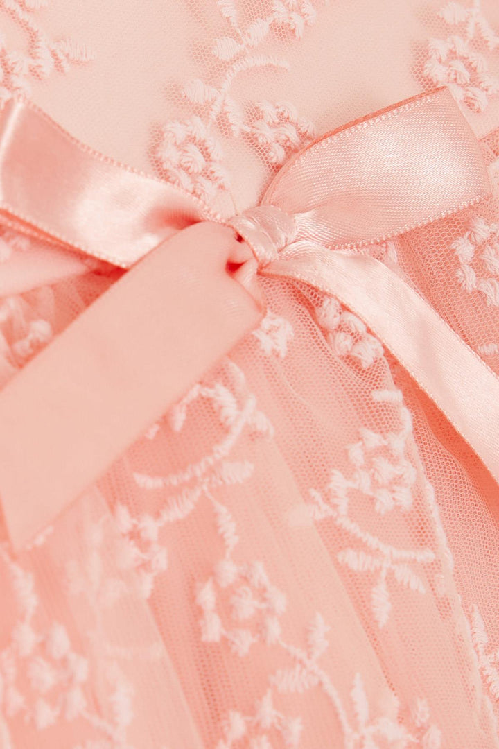 BRE Breeze Girl's Dress with Tulle Embroidery and Bow, 1.5-5 Years, Salmon - Wavre