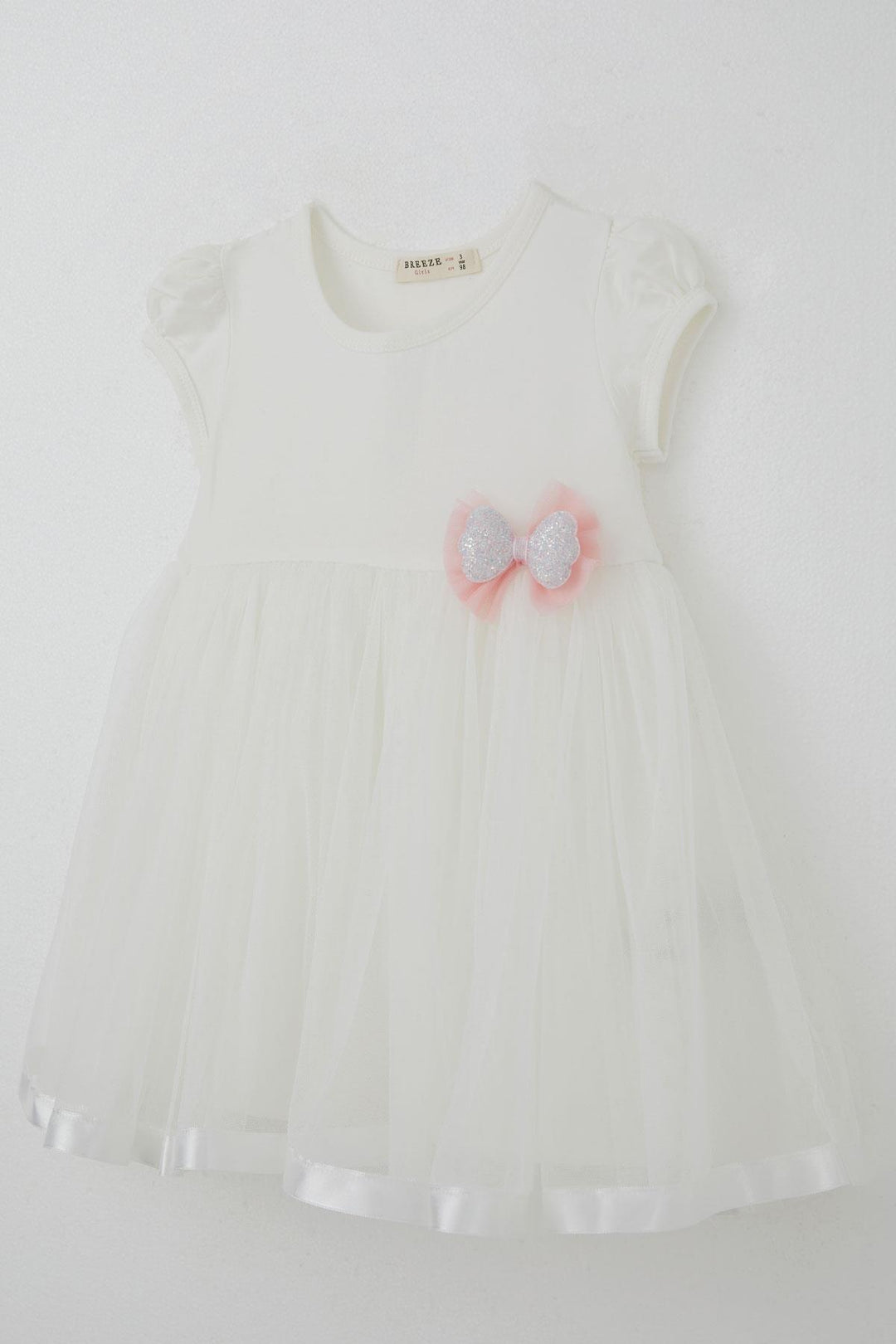 BRE Breeze Girl's Dress with Tulle, Glitter and Bow Accessories, 2-6 Years, Ecru - Santa Pola