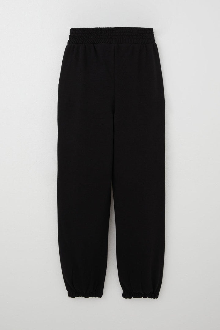 BRE Breeze Girl's Sweatpants with Waistband Detail and Pearl Embroidery, 94 Years, Black - Independence