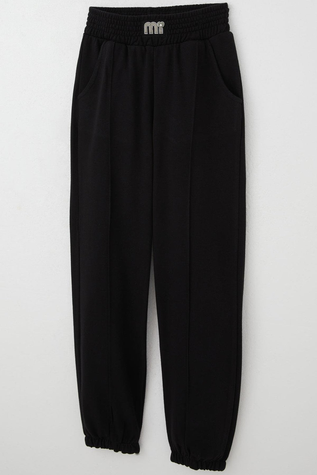 BRE Breeze Girl's Sweatpants with Waistband Detail and Pearl Embroidery, 94 Years, Black - Independence