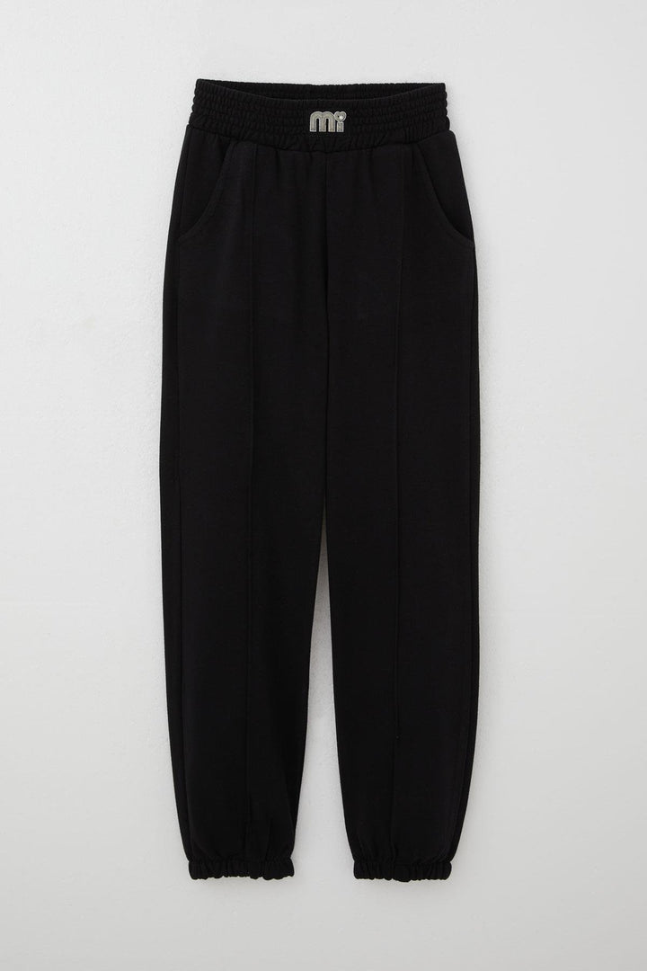 BRE Breeze Girl's Sweatpants with Waistband Detail and Pearl Embroidery, 94 Years, Black - Independence