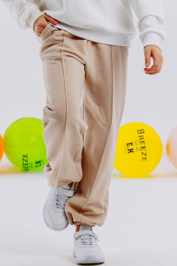 BRE Breeze Girl's Sweatpants with Elastic Waistband and Cuffed Hem, Elastic Pocketed, 94 Years, Beige. - Assen