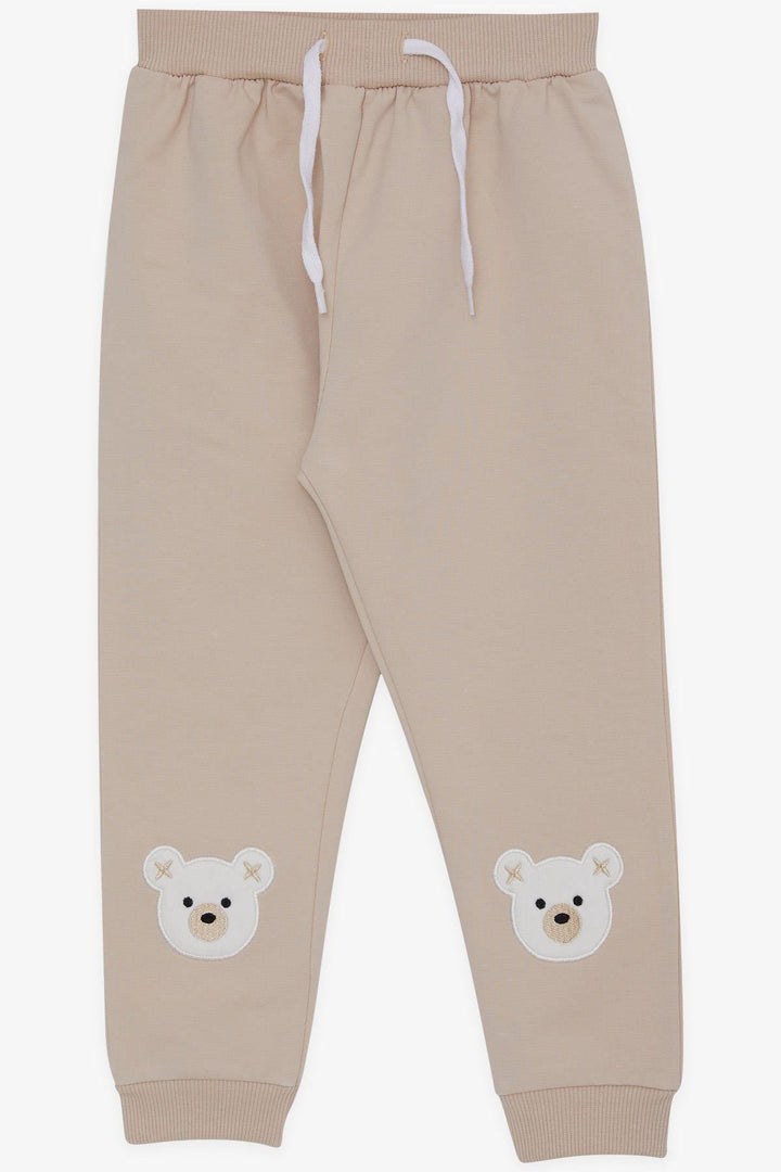 BRE Breeze Girl Child Sweatpants Cute Bear Embroidered 1-4 Years, Beige - Flensburg