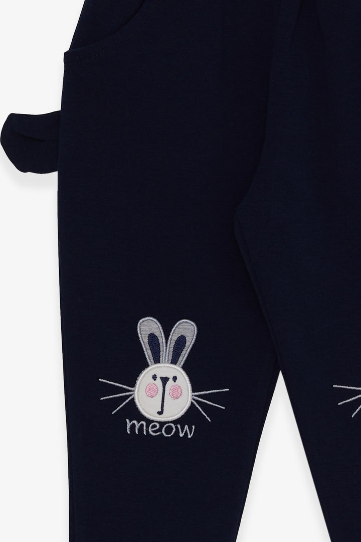 BRE Breeze Girl's Sweatpants with Bunny Embroidery, 1-4 Years, Navy Blue - Sarasota