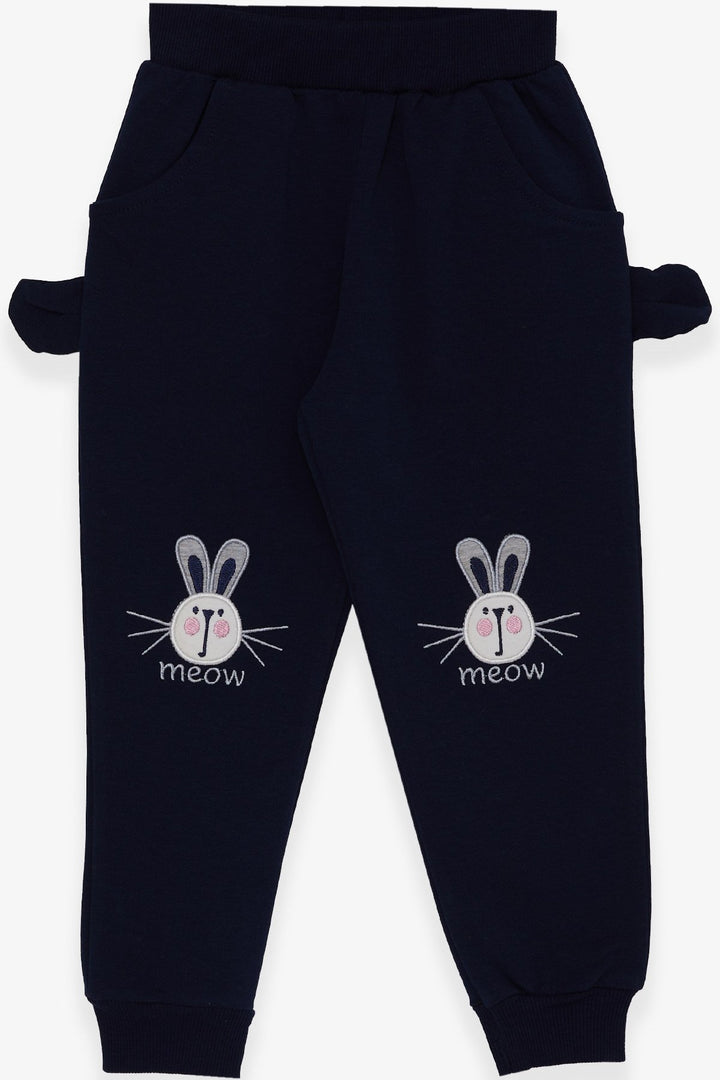 BRE Breeze Girl's Sweatpants with Bunny Embroidery, 1-4 Years, Navy Blue - Sarasota