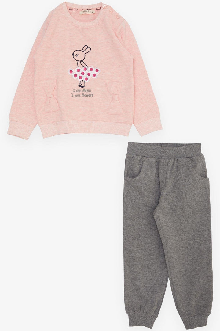 BRE Breeze Girl Child Tracksuit Flower Themed Bunny Embroidered 1-4 Years, Salmon Melange - Vich