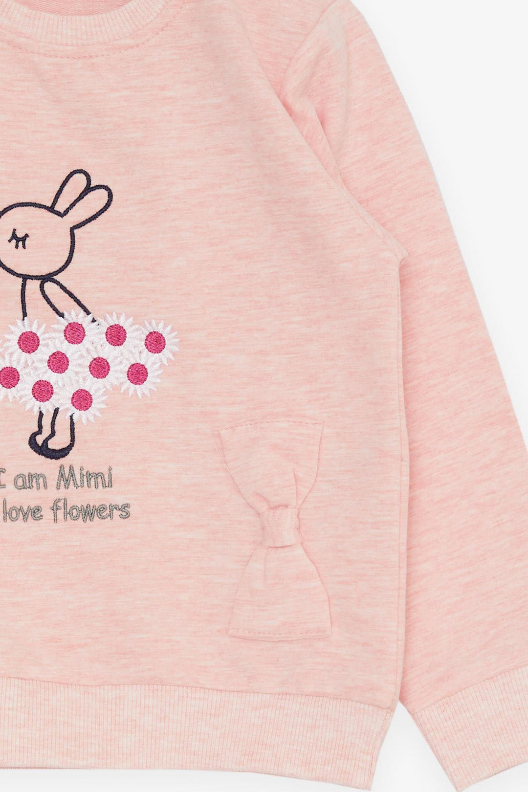 BRE Breeze Girl Child Tracksuit Flower Themed Bunny Embroidered 1-4 Years, Salmon Melange - Vich