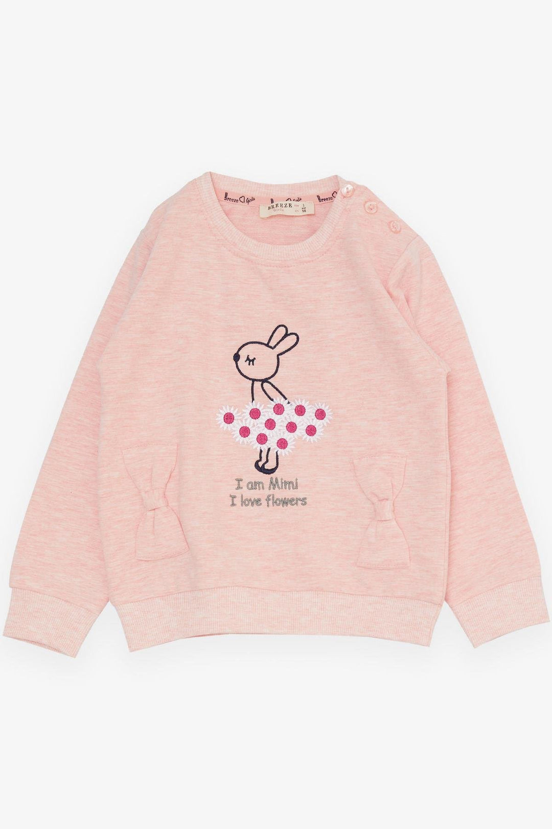 BRE Breeze Girl Child Tracksuit Flower Themed Bunny Embroidered 1-4 Years, Salmon Melange - Vich