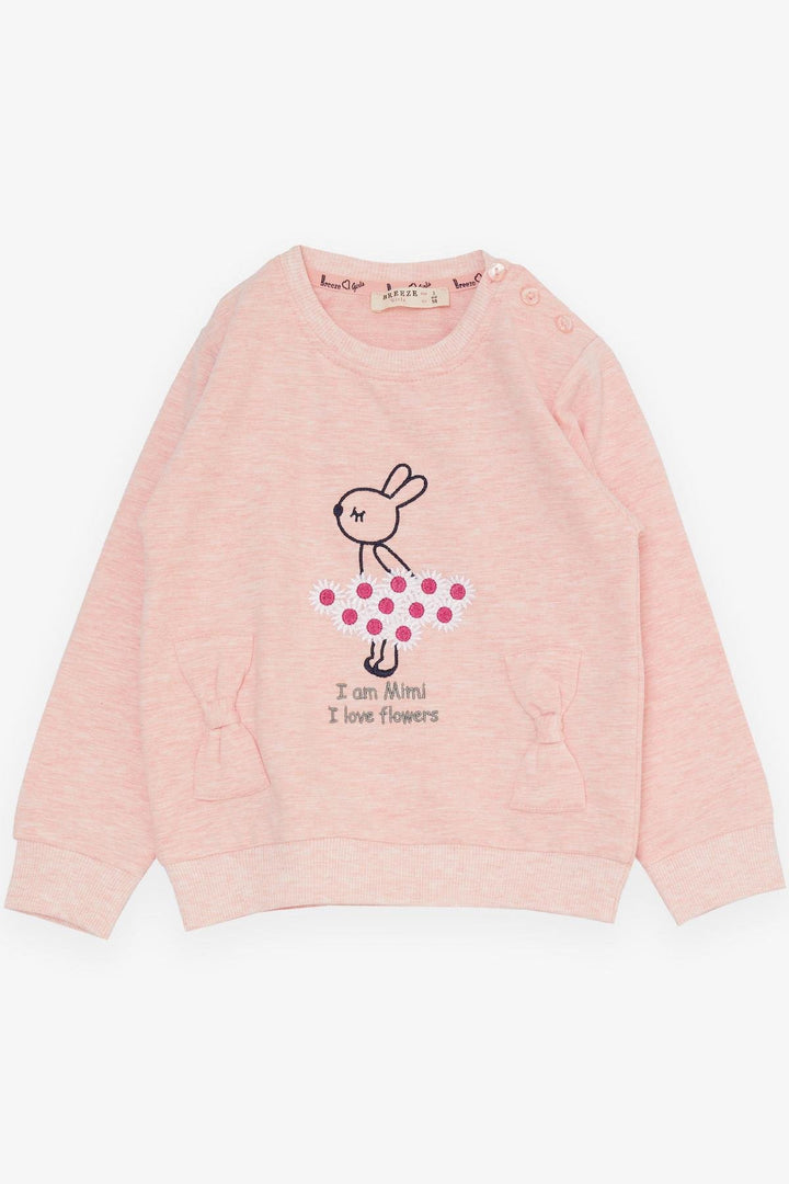 BRE Breeze Girl Child Tracksuit Flower Themed Bunny Embroidered 1-4 Years, Salmon Melange - Vich