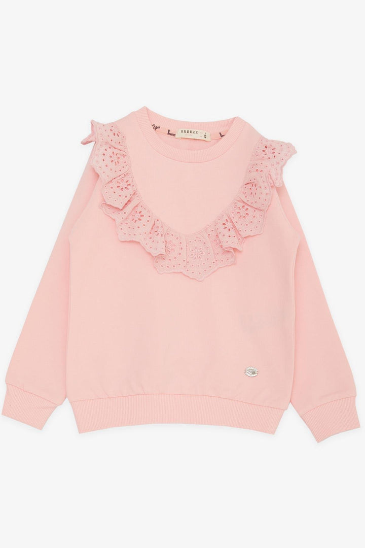 BRE Breeze Girl Child Tracksuit Set with Lace Embroidery, 3-8 Years, Pink - Ancona