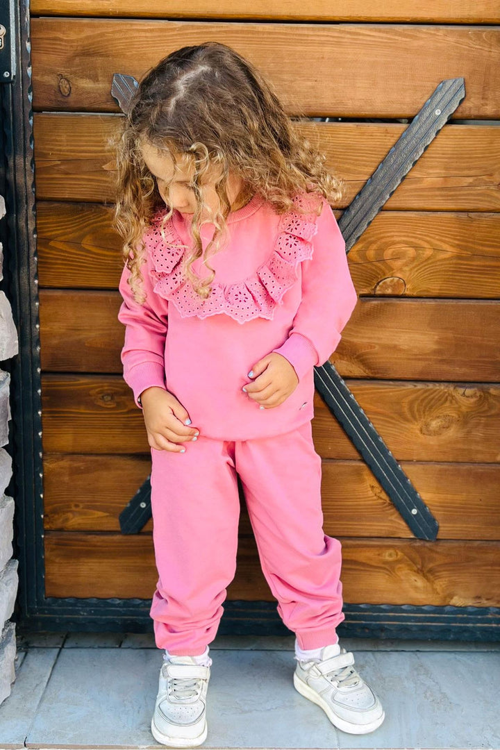BRE Breeze Girl Child Tracksuit Set with Lace Embroidery, 3-8 Years, Rose Pink - Leyland