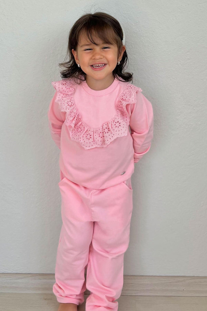 BRE Breeze Girl Child Tracksuit Set with Lace Embroidery, 3-8 Years, Pink - Ancona