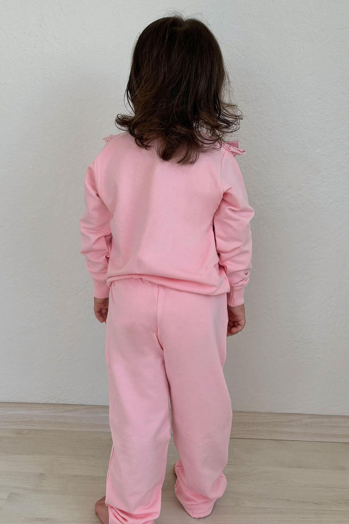 BRE Breeze Girl Child Tracksuit Set with Lace Embroidery, 3-8 Years, Pink - Ancona