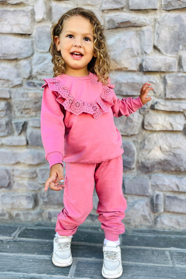 BRE Breeze Girl Child Tracksuit Set with Lace Embroidery, 3-8 Years, Rose Pink - Leyland